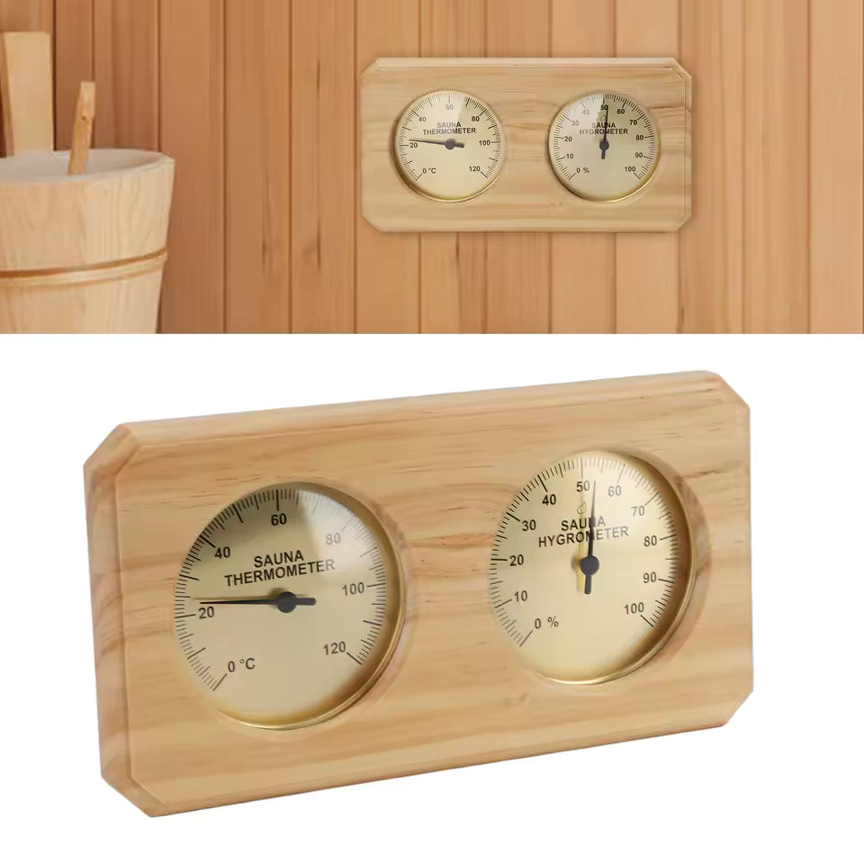 Pine Wood Thermometer & Hygrometer Combo